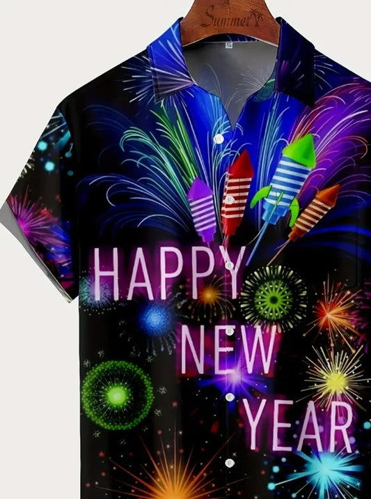 Hawaiian Shirt Bright Multi Coloured Happy New Year