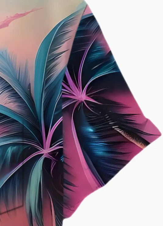 Hawaiian Shirt Bright Multi Coloured Pink Sunset