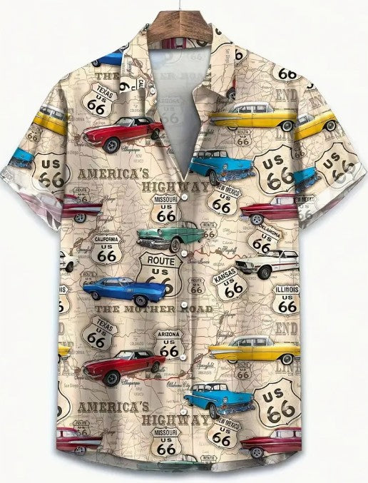 Hawaiian Shirt Bright Multi Coloured American Vintage Cars