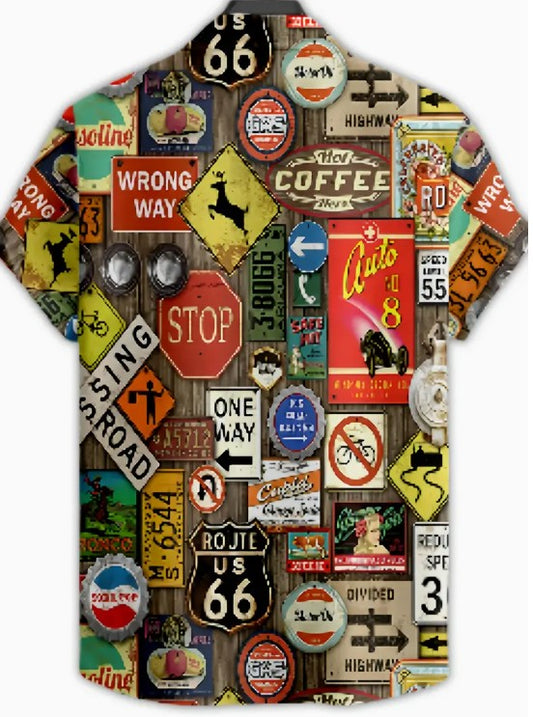 Hawaiian Shirt Bright Multi Coloured American signs