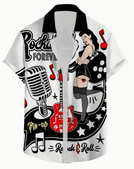 Hawaiian Shirt Bright Multi Coloured Rockabilly Forever