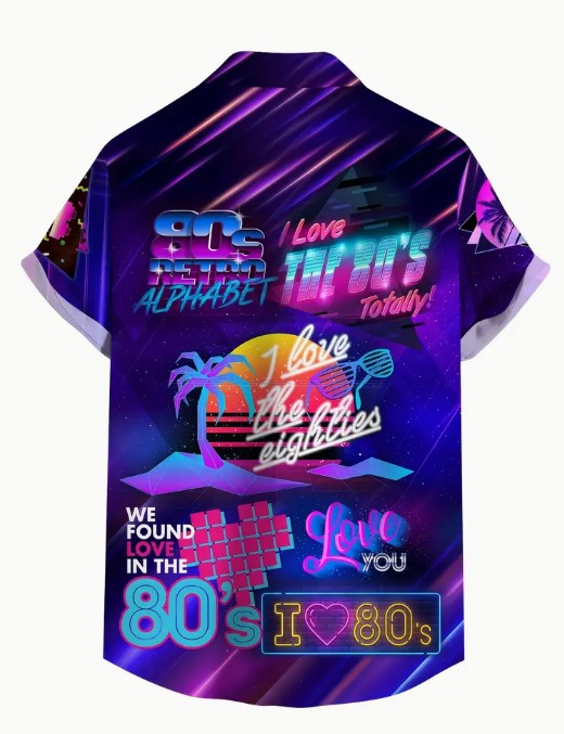 Hawaiian Shirt Bright Multi Coloured 80s Love Music