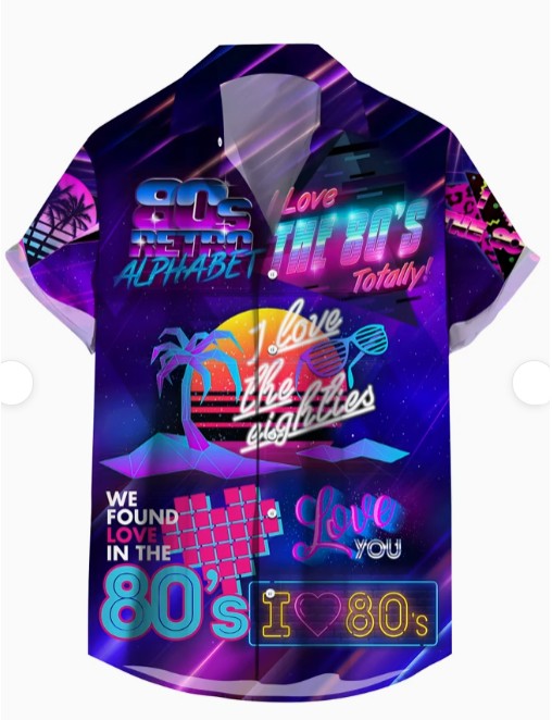 Hawaiian Shirt Bright Multi Coloured 80s Love Music