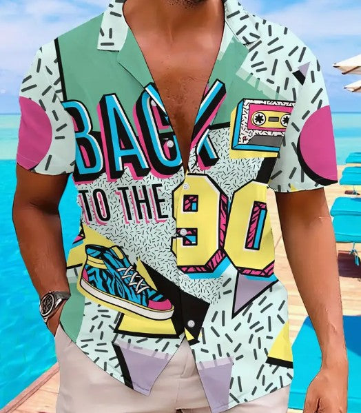 Hawaiian Shirt Bright Multi Coloured Back to 90s
