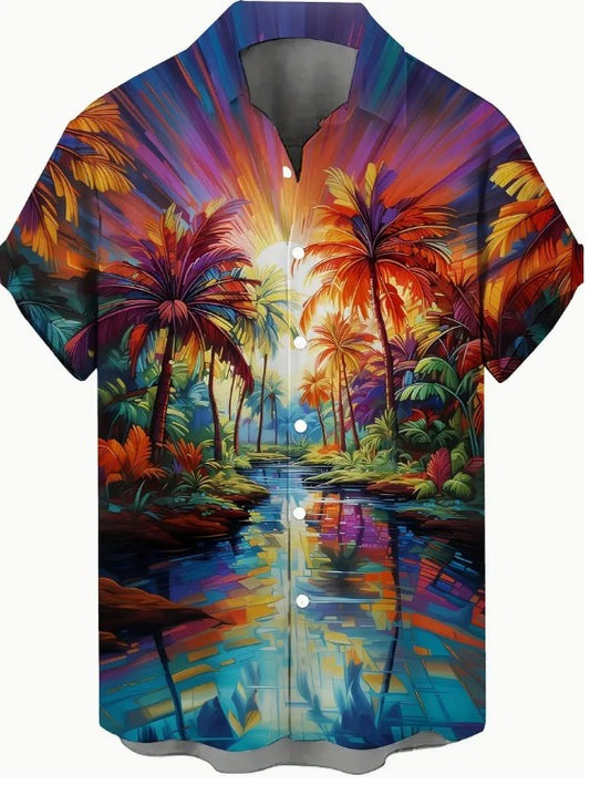 Hawaiian Shirt Bright Multi Coloured Tropical Tundra Sunset