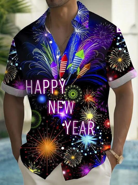 Hawaiian Shirt Bright Multi Coloured Happy New Year