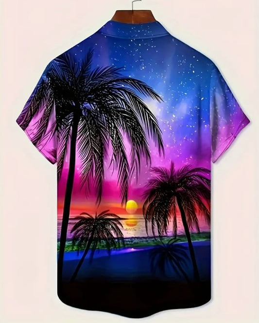 Hawaiian Shirt bright multi coloured Palm Tree / Sunset