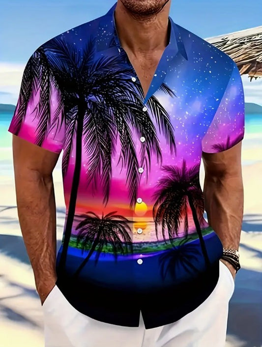 Hawaiian Shirt bright multi coloured Palm Tree / Sunset