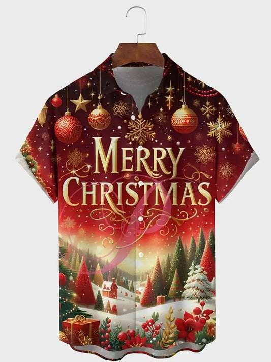 Hawaiian Shirt Bright Multi Coloured Merry Christmas