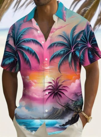 Hawaiian Shirt Bright Multi Coloured Pink Sunset