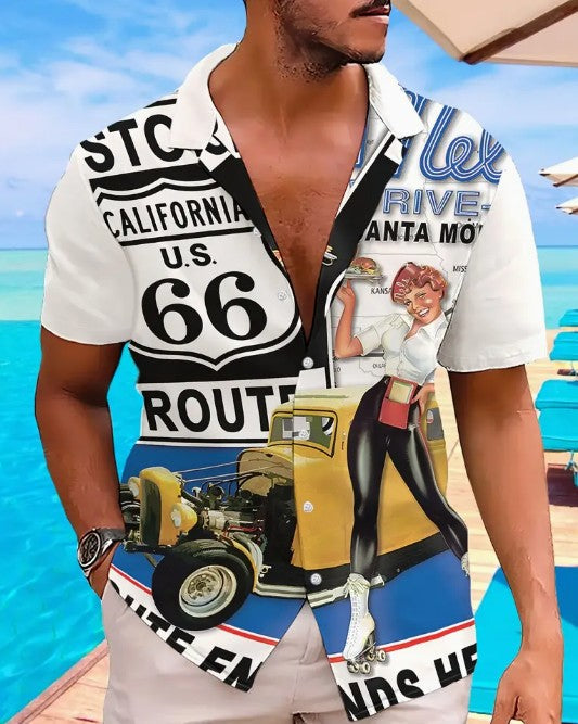 Hawaiian Shirt Bright Multi Coloured Route 66