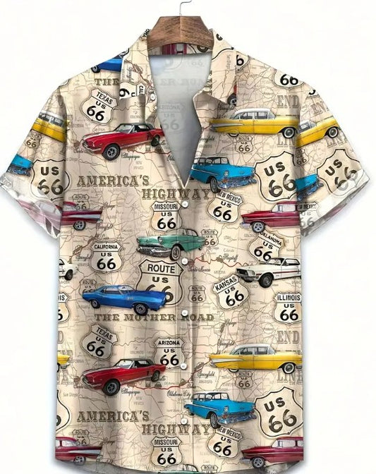 Hawaiian Shirt Bright Multi Coloured American Vintage Cars