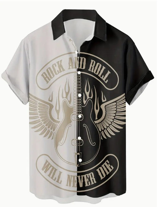 Hawaiian Shirt Bright Multi Coloured  Rockabilly Black and White