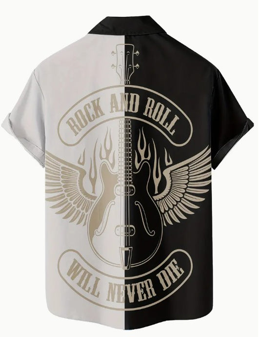 Hawaiian Shirt Bright Multi Coloured  Rockabilly Black and White