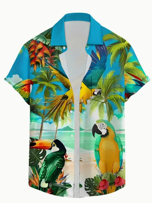 Hawaiian Shirt Bright Multi Coloured Parrot