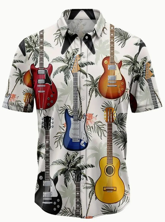 Hawaiian Shirt Bright Multi Coloured Guitars