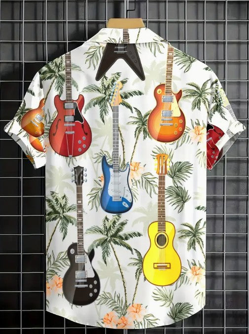 Hawaiian Shirt Bright Multi Coloured Guitars