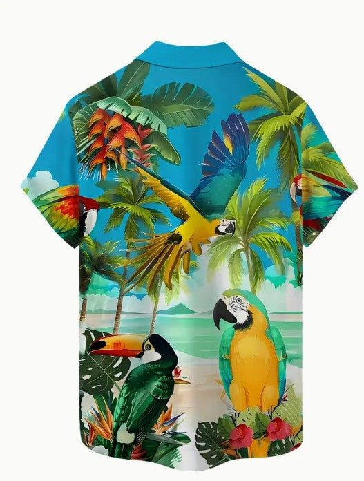 Hawaiian Shirt Bright Multi Coloured Parrot