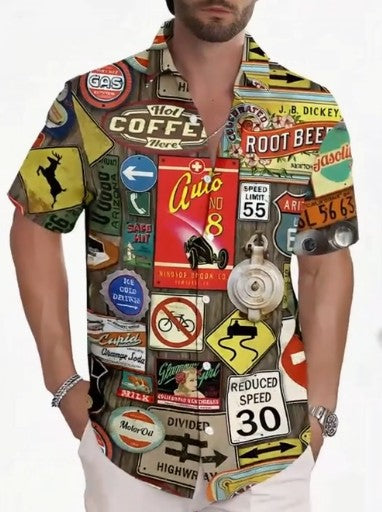 Hawaiian Shirt Bright Multi Coloured  American signs