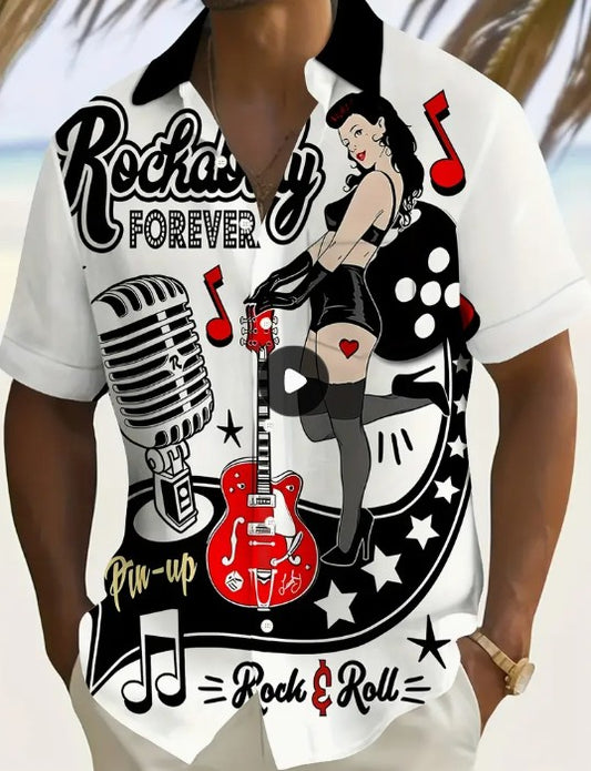 Hawaiian Shirt Bright Multi Coloured Rockabilly Forever